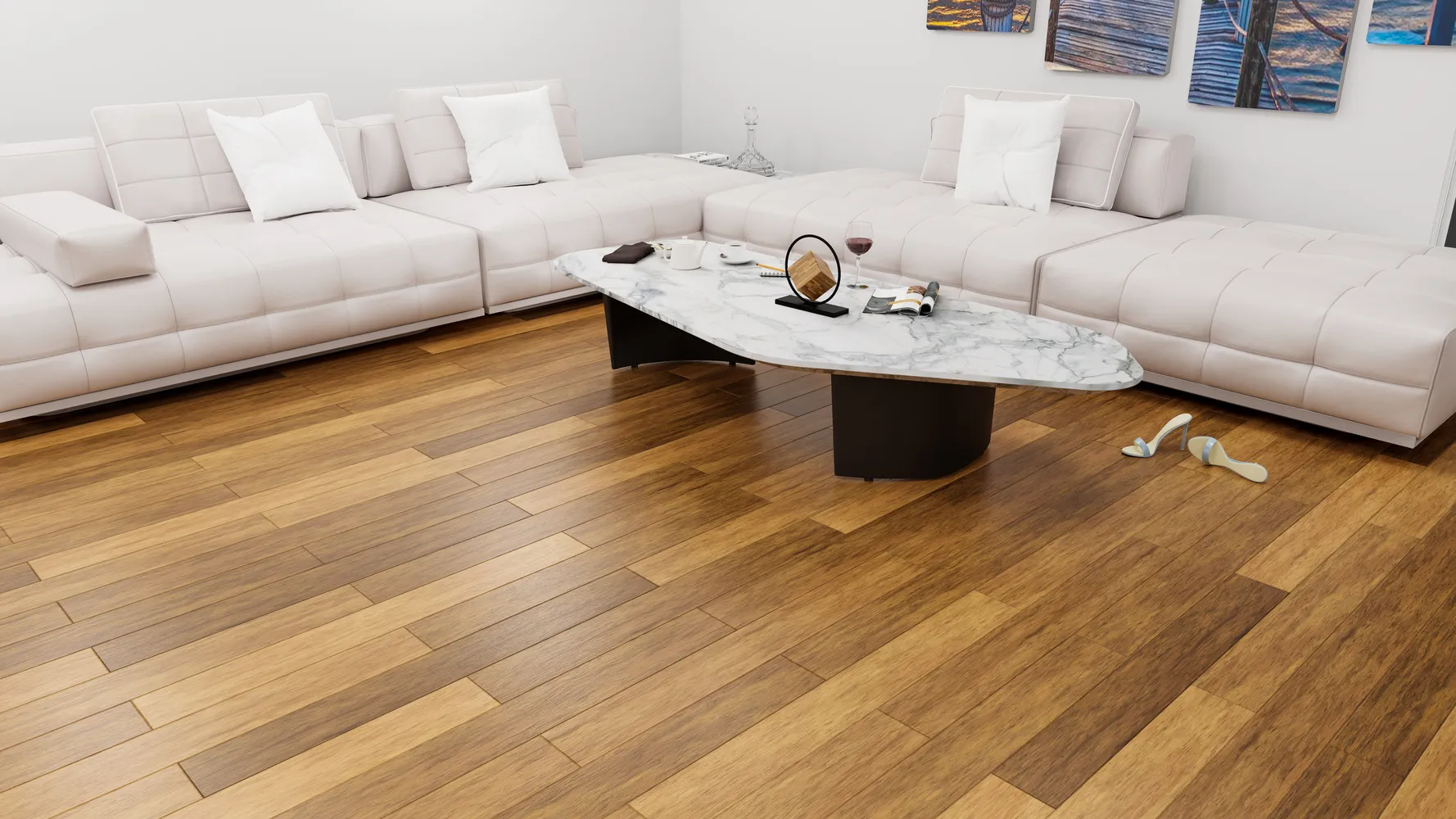 close up to relaxation zone with brown engineered hardwood flooring